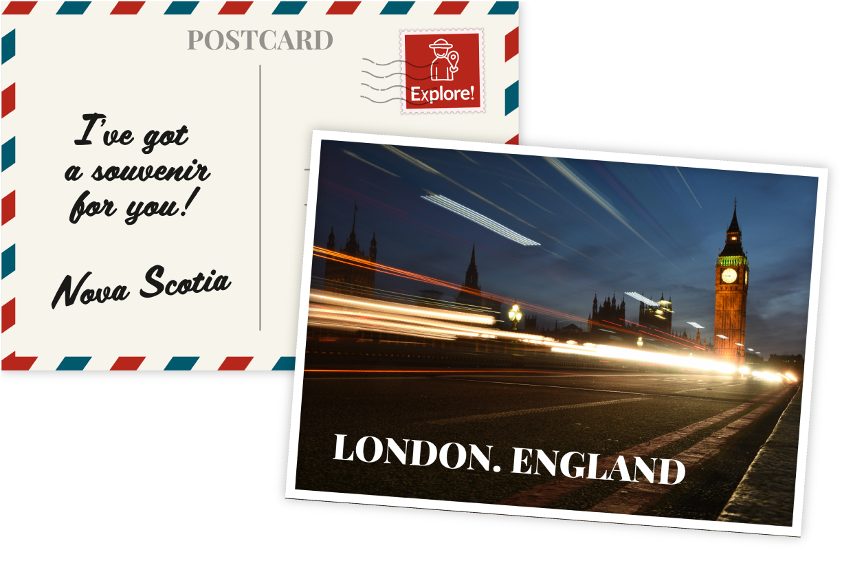 A set of images representing postcards that Canadians may have sent home from their favourite flight destinations.